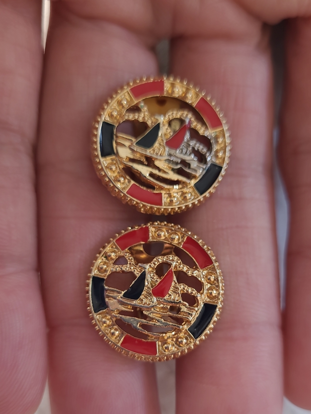 Vintage Pair Gold-Tone Nautical Sailboat Clip-On Earrings
